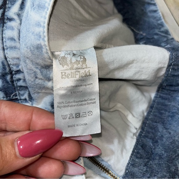 BELLFIELD Floral Embroidered‎ High Waist Chambray Light Acid Wash Shorts Cotton - Picture 11 of 13